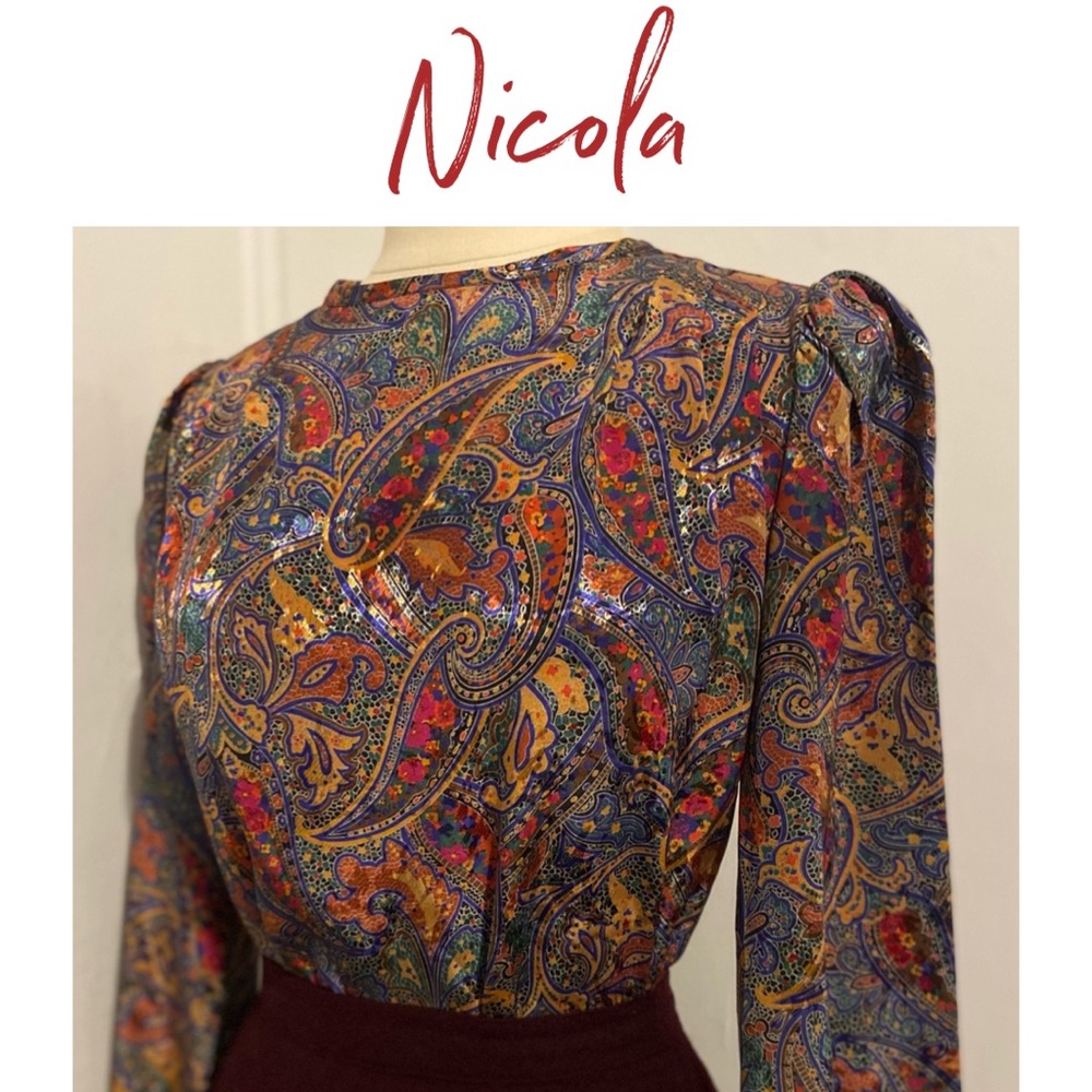 Shiny Paisley Print Puff Sleeved Blouse by Nicola